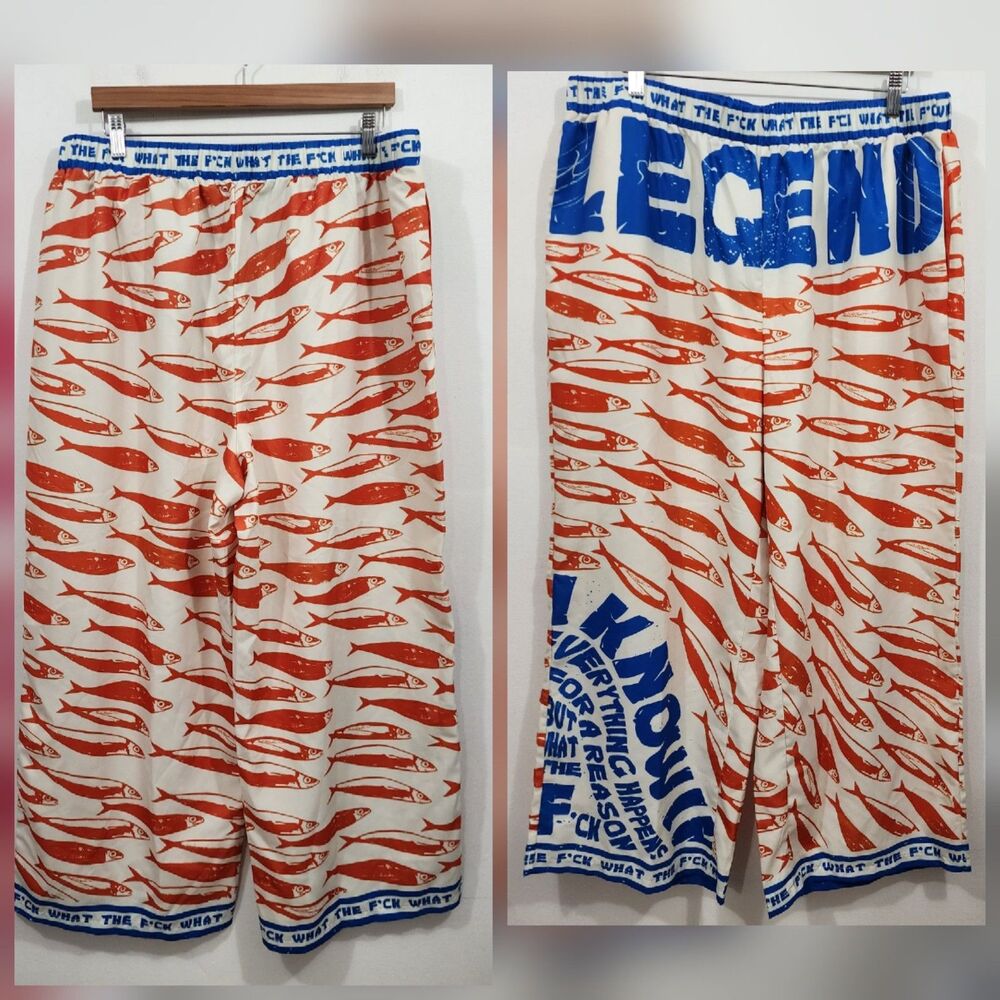 SheIn 'Curve What The F**k' Wide Leg Palazzo Pants Fish Nautical High Waist 3XL